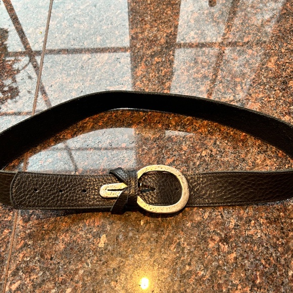 Black Leather Belt with brushed silver buckle - Picture 2 of 6